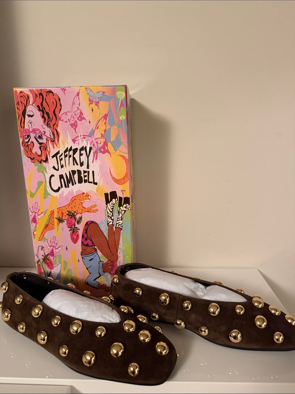 Jeffrey Campbell Brown Suede Flats with Gold Studs